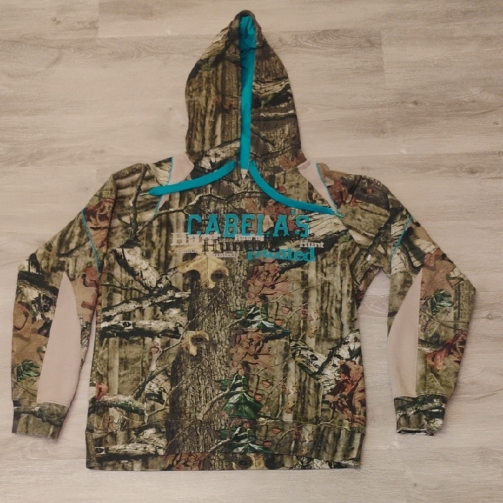 Cabela's Women's Woodland Camo Hoodie with Blue Accents
